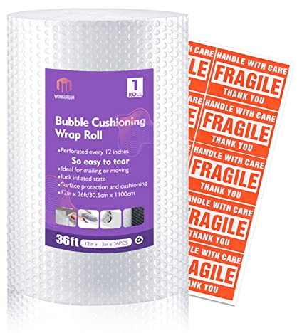 1 Packung 30,5 cm x 91,4 m Luftpolsterfolie für Umzugsbedarf, Verpackungsmaterial, Luftpolsterpolsterfolie, alle 30,5 cm perforiert für den Umzug von Kartons, Versandbedarf