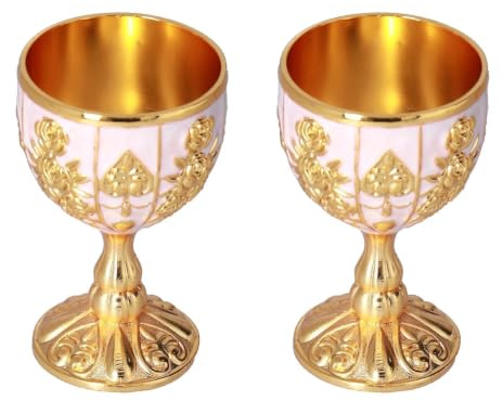 2 Stücke Goldfarbener Kelch,Kommunionstasse Eleganter Weinkelch Kelch Becher Vintage Goldener Kelch Von König Arthur Mittelalter Gothic Kelch Skulptur Metall Likörkelch Gold Weingläser Für Zuhause(02)