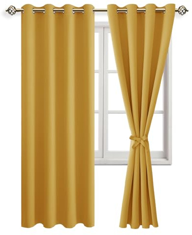 JIUZHEN Blickdicht Vorhänge Gardinen Ösenvorhang für Schlafzimmer Wohnzimmer Verdunkelungsgardinen, Gelb, 2 Stück, 260x140cm(HxB)