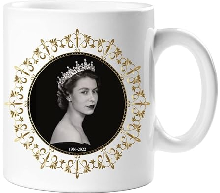 Star Online Queen Elizabeth Mug Platinum Jubilee Souvenir Gift Coffee Tea Gold Frame and Slogan Cup Merchandise 70 Years of Service Remembrance Heart Keepsake Royal Memorial