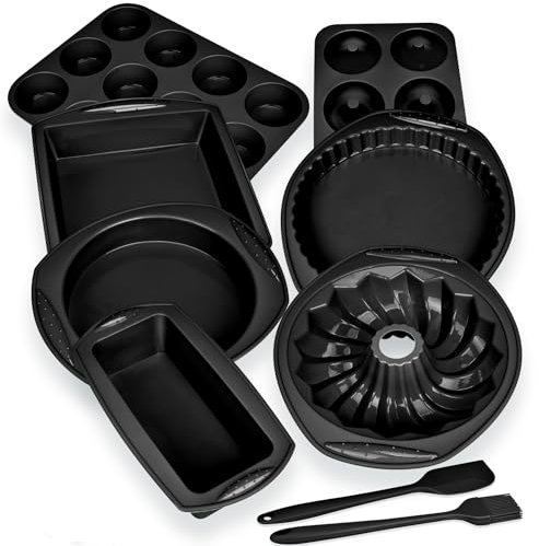 Moule à gâteau économique 9 en 1 en silicone anti-adhésif pour four, sans BPA, résistant à la chaleur, kit d'outils pour muffins, pain, pizza, cheesecake, cupcake, tarte