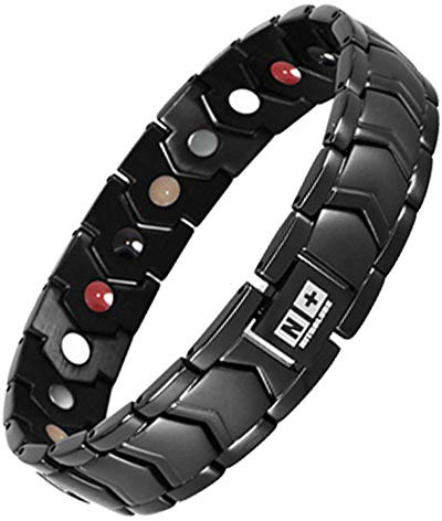 N+NITROLUBE Magnetarmband Energie Herren Magnetfeldtherapie Edelstahl Armband Schmuck (22cm, Schwarz)