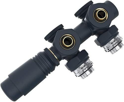 Heilmetz Vanne thermostatique,vanne universelle avec thermostat pour radiateurs,10 bar ,7 niveaux réglables, Kit de raccordement central (Anthracite)