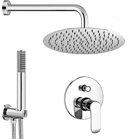 Set Doccia a Incasso Completo, Braccio e soffione 25 cm Ultra Slim con ugelli anticalcare in Acciaio Cromo, Kit doccetta Completo, Dalila