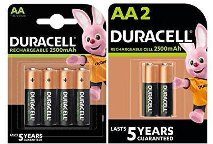 6X Duracell AA Ricaricabile 2500 mAh (1 Blister Da 4 Batterie + 1 Blister Da 2 Batterie) 6 Pile Stilo Ricaricabili