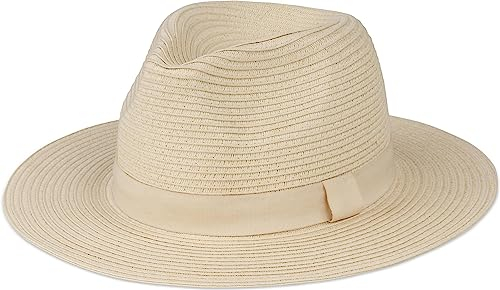 normani Damen Sonnenhut Strandhut mit großer Krempe - Sommerhut - Verstellbarer Strohhut mit Band und UV Schutz Farbe Panama Natur/Beige