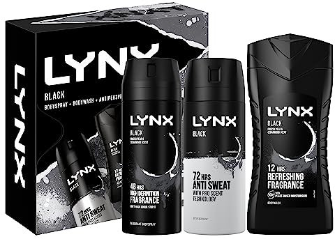 LYNX Black Trio Deodorant Gift Set Body Wash, Body Spray & Anti-Perspirant perfect for his daily routine 3 piece