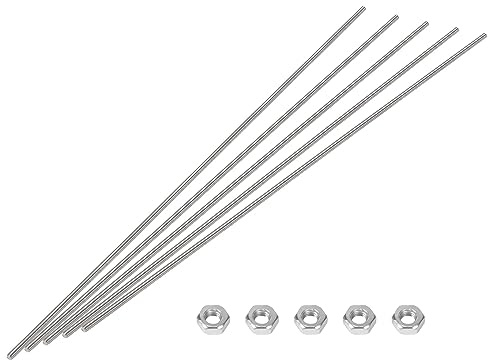 HiPicco 5pcs M3 x 250mm Fully Threaded Rod, M3-0.5 Thread Pitch, with Nuts | 304 Stainless Steel, Right Hand Thread Screw Rods Bar Studs, for Furniture Anchor Bolts, Clamps, Hangers and U-Bolts