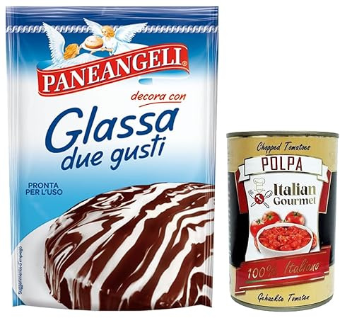 Italian Gourmet Glassa due gusti per dolci, Kuchen Glasur 1 x 125g | Cacao magro più bianco stile cioccolato; Beutel zum Verzieren von Muffins, Gesamtnettogewicht 125 g + Kostenlos Polpa 400g