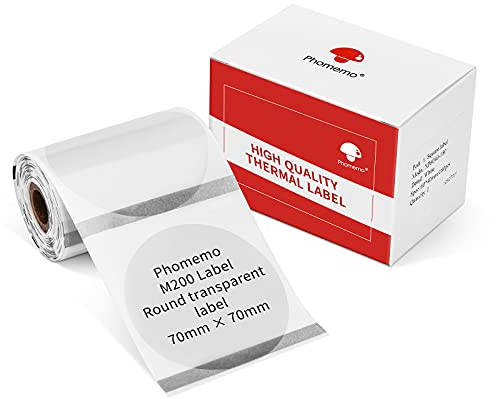 Phomemo M220 Rundes Transparente Etikett Multifunktional Transparente selbstklebendes Etikett,kompatibel mit Phommeo M200/M220/M221 Etikettendrucker,70 x 70mm (2.76x 2.76)110 Etiketten/Rolle
