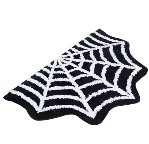 Suchkeit Spinnennetz-Badezimmerteppich, rutschfest, maschinenwaschbar, flippig, Gothic, gruselig, niedlich, lustig, halbrund, Duschboden-Teppich, Halloween, Badezimmerdekoration, ultraweich, große