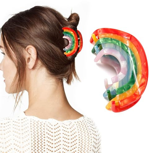 Lilbitty Rainbow Hair Claw Clip Non Slip Acrylic Acetate 90's Strong Hold Jaw Barrettes Cute for Women Girls Thin Thick Curly Hair Rainbow Accessory Cute Hair Clip