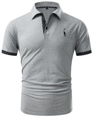 GLESTORE Poloshirt Herren T Shirt Männer Hemd Herren Kurzarm T-Shirt Sommer Polo Shirt LGrey&Board XL