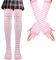 Mayoii Oberschenkelhohe Socken, fingerlose Handschuhe, Set, lange Socken für Damen und Mädchen, Arm- und Beinwärmer, Rosa und weiße Streifen, M-L