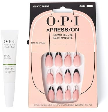 OPI xPRESS/ON Press On Nails & Cuticle Oil, 30 Pcs Reusable False Nails with up to 14 Days of Wear, Deeply Nourishing Cuticle Oil, Gel-Like Salon Manicure, Vegan,My 9 To Thrive Nude Nail Polish