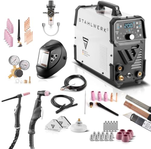 STAHLWERK Saldatrice combinata 4 in 1 DC TIG 200 Pulse Pro CUT - set completo – digitale, saldatrice compatta 200 A DC TIG/MMA, impulso, inverter IGBT, plasma cutter 40 A integrato