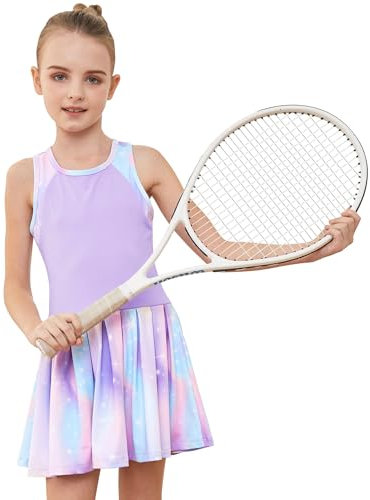 MODAFANS Tennis-/Golf-Pickleball-Kleid für Mädchen, ärmellos, athletisch, plissiert, Outfits mit Shorts, Lila Sterne, 4-5 Jahre