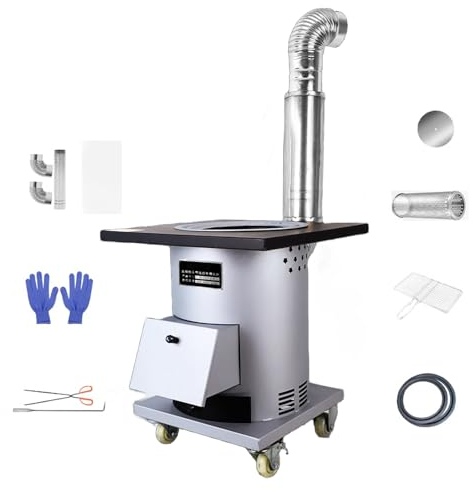 OUTFYT Stufe a Legna Canalizzate, Stufe a Legna da Interno, Stufa Rurale Domestica con Ruote Universali, Gassificatore a Legna Mobile per Interni