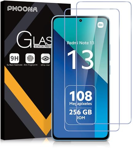 Phoona Protector de Pantalla para Xiaomi Redmi Note 13 4G/5G, 2 Unidades Cristal Templado Protector Pantalla para Redmi Note 13, Dureza 9H, Sin Burbujas, Antiarañazos(6,67'')
