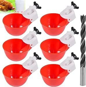 Automatische Tränke für Hühner, automatische Geflügeltränke, Packung mit 6 automatischen Kunststoff-Tränken, Set von Wasserspendern für Hühner mit Bohrer für Huhn, Ente, Truthahn, Taube (A)