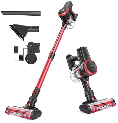 Rigwig K17 Cordless Vacuum Cleaner Pet Hair 2-in-1 Handheld Stick Strong Suction 23KPA Hardwood Floors And Carpet - Red Cordless Stick Vacuum Cleaner