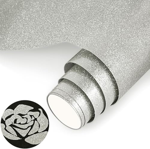 NANAPLUMS Plotterfolie Textil, Glitzer 3D-Puff-Vinyl- 30,5 x 100 cm Puff HTV Vinylrolle für T-Shirts, 3D-Puff-Hitzetransfer-Vinyl, Glitzer Silber