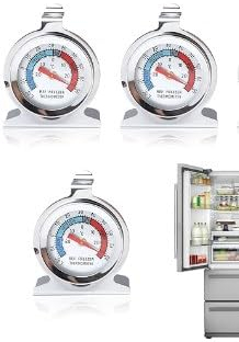 4 Packs Fridge Thermometer, Freezer Thermometers with Large Dial, Freezer Temperature Gauge, Refrigerator Thermometer Includes Hanging Hook and Retractable Stand, Easy-to-Read Display