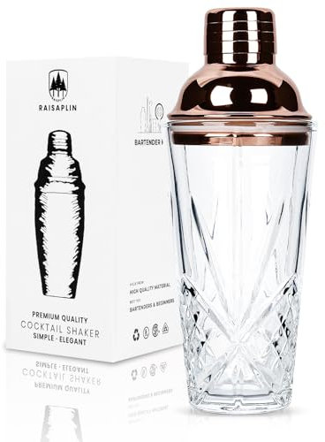 Glass Cocktail Shaker Set with Built-in Strainer - 14 Ounces Martini & Margarita Mixer Bartender Tools for Whiskey, Beverages, Coffee, Durable Crystal Clear Shaker Cup for Party, Home Bar & Gifts