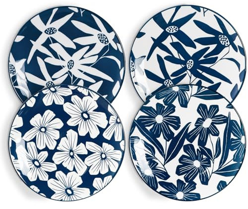 ONEMORE Set di 4 piatti piani da 21,6 cm, piatti da insalata blu, piatti da dessert, adatti al microonde e alla lavastoviglie, resistenti ai graffi, piccoli piatti da portata