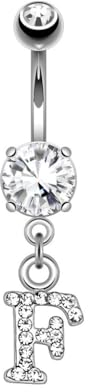 beyoutifulthings Bauch-nabelpiercing Buchstaben-Anhänger F Silber Clear Nabel-Piercing Chirurgenstahl Bananabell Stab-länge 10-mm