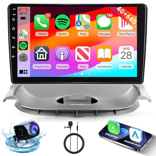 Hodozzy 4G+64G Radio de Coche para Peugeot 206 2004-2008 para Citroen C2 2006-2013 con Android Auto Mirror Link,Pantalla Táctil de 9 Pulgadas con GPS,Bluetooth,WiFi,32EQ,FM/RDS Radio 2 DIN, Cámara