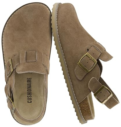 CUSHIONAIRE Brooklyn Suede Womens Slides– Comfortable Clog Mules with Adjustable Buckles – Summer Shoes for Women,TAUPE 8.5