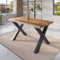 trelevo Esszimmertisch 120x80 cm, Mangoholz massiv, Tischplatte Natur/rau, echte Baumkante, X-Gestell schwarz, Baumkantentisch