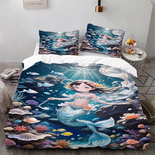 Zbeiba Bettwäsche 135x200 3D U-Boot-Nixe Muster Weich Atmungsaktiv Mikrofaser Bettzeug Sets Mit Reißverschluss + 2 Kissenbezüge (135x200+2 * 80x80,#1