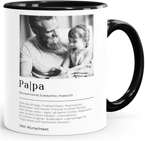 SpecialMe® Tasse Papa personalisiert mit Foto und Wunschtext Wörterbuch-Design Geschenkidee Vater Geburtstag Vatertag Weihnachten Weiss-innen-schwarz standard