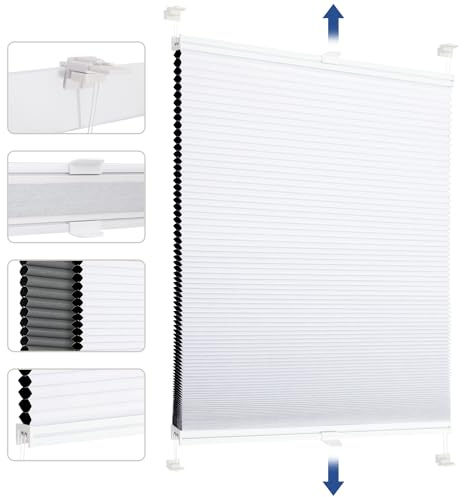 Sekey Wabenplissee Ohne Bohren Verdunkelung Rollo 100% verdunkelnd Blickdicht, Klemmfix, Aluminiumschiene, ZWeißeitig wählbar in Weiß & Grau 105x120cm (BxH)