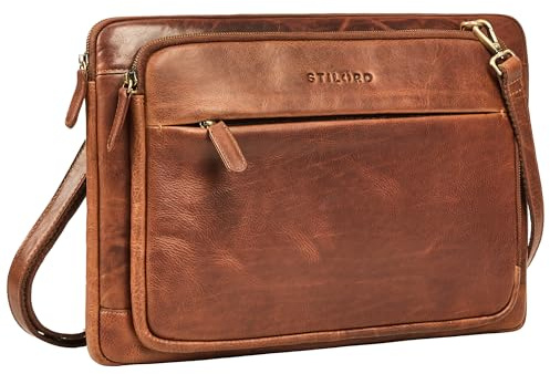 STILORD Clarity Schmale Laptoptasche 15 Zoll Leder Umhängetasche Herren & Damen Dokumententasche A4 Laptop Sleeve und Tablet-Tasche 13 Zoll Arbeit Uni Laptophülle Farbe:Kara - Cognac
