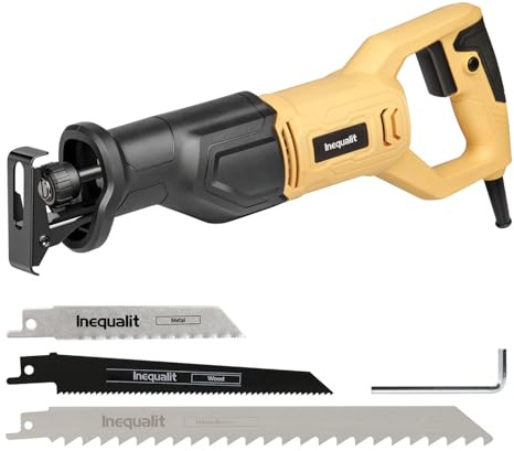 Inequalit Reciprocating Saw,710W/3000SPM Variable Speed Corded Reciprocating Saw with 20mm Stroke Length, 115mm Max Cutting Depth for Wood, Soft Metal, and PVC Pipes Cutting