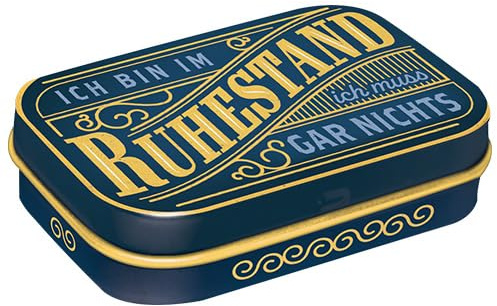 Nostalgic-Art Retro Pillendose, 4 x 6 x 1,6 cm, Ruhestand – Geschenk-Idee für Renter, mit Pfefferminz-Dragees, Vintage Design