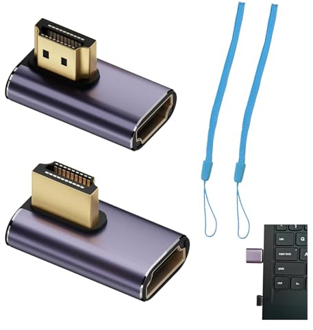 2 PCS 8K 90 Degree HDMI Adapter, Male to Female Right & Left Angle HDMI Connector, 48Gbps UHD HDMI 2.1 Extender, With 2 lanyards, Select Hdmi 2.1 90 Degree Adapter for HDTVs, Laptops, Gaming Consoles