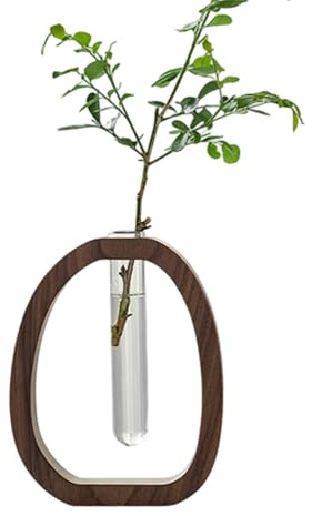 Tewzafiya Plant Propagation Pots, Hydroponic Vase – Decorative Wooden Test Tube Holder for Desk Bedroom Living Room Home Party Dining Table