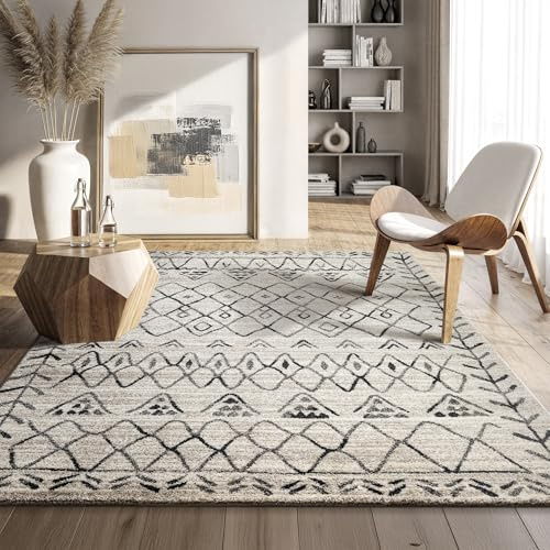SANAT Boho Teppich – Moderner Teppich im Boho Stil, Geeignet für Wohnzimmer, Schlafzimmer, Flur, Esszimmer und Kinderzimmer – Boho Creme, Größe: 80 x 150 cm