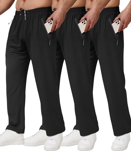 lomsoe 3er-Pack Jogginghose Herren, Trainingshose Herren mit Reißverschlusstaschen, Sporthose Herren Lang Atmungsaktiv Schnelltrocknende Sweatpants