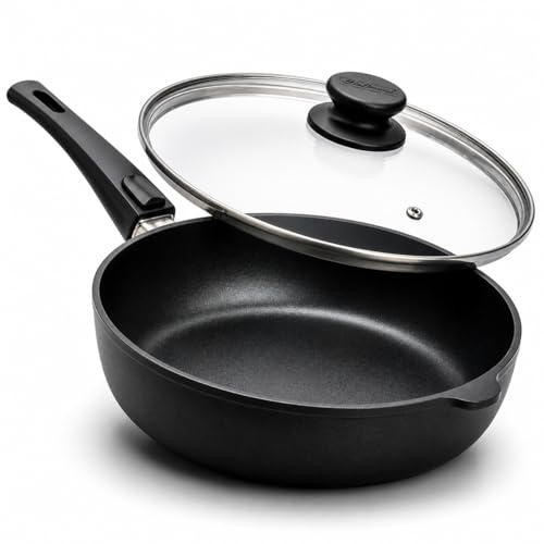 Hoffmann STONIQ Hochrandpfanne 28 cm Induktion, Antihaft, PFAS-frei, mit Deckel, Aluguss, abnehmbarer Griff, alle Herdarten, backofenfest, wiederbeschichtbar, spülmaschinenfest - Pfanne, Bratpfanne