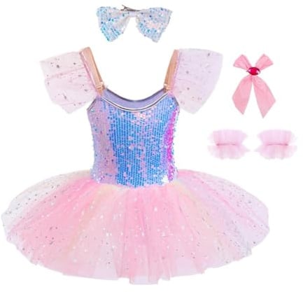 Lito Angels Vestito tutù Ballerina per Bambina | Tutù Principessa Sirena per Bambina, Gonna in tulle multistrato, Gonna tutù, Dettagli con paillettes, Fiocco decorativo