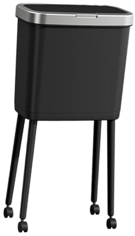 Homyl 15L Wheeled Trash Can, Waste Bin, Garbage Container, PP And 360 Degree Swivel Wheels for Bedroom And Kitchen, Silver Black