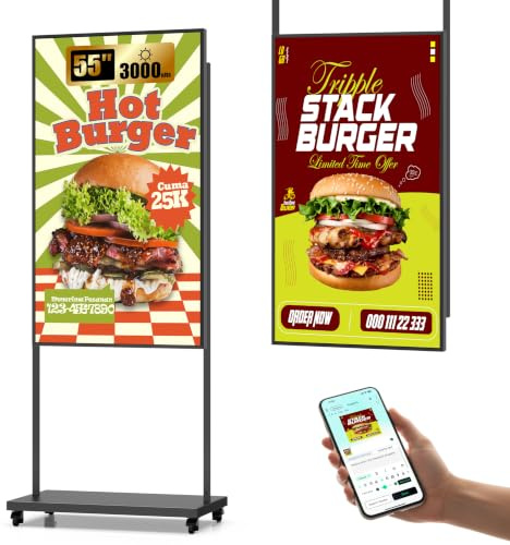 HARZHI 55 Zoll Digital Signage Display 3000Nits Ultraheller Digitaler Werbedisplay für Window, 2K Schaufenster Display, Android 14, Cloud/App Steuerung, CMS/USB/WiFi/HDMI, für Restaurant/Retail Store