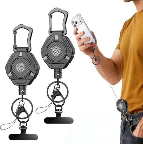Oaridey Magnetischer Handy-Diebstahlschutz, einziehbare Handy-Stahlkette mit robustem Karabiner & 360° Metall Pads, diebstahlsicheres Handyband für Skifahren, Wandern, Angeln, Konzerte und Reisen, 2er
