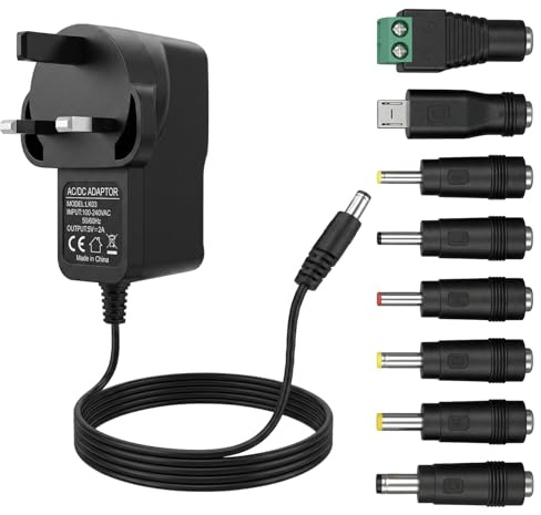 5V 2A Power Supply Adapter with 8 DC plug tips, 5 Volt AC Adapter Compatible with 2A 1.5A 1A 800mA–100mA Devices for LED Lights, CCTV Camera, Router