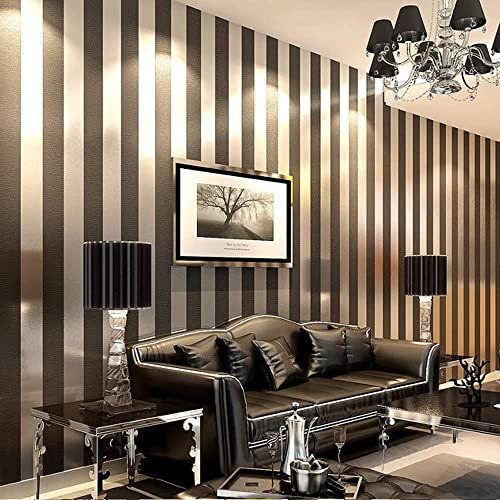 ketian modernen minimalistischen Vertikal gestreift PVC Tapete für Schlafzimmer Wohnzimmer, Schwarz/Grau, 0.53m (1.73' W) x 10m(32.8'L)=5.3m2 (57 sq.ft)